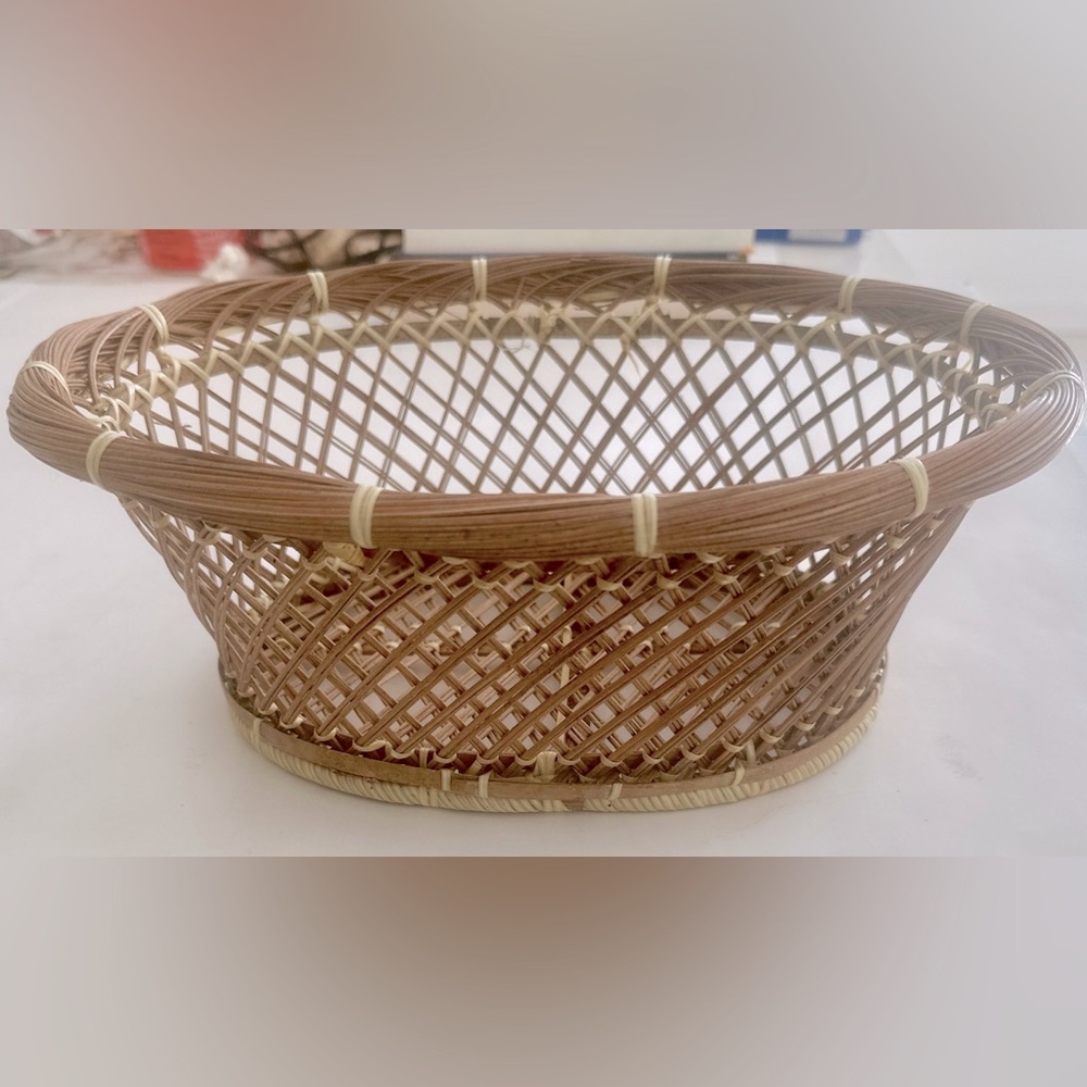 Vintage Woven Straw Makeup Basket - Large Size